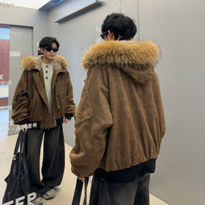 709-MY1830-P195 冬季新款 单人 美式休闲可拆卸毛领连帽棉服图片