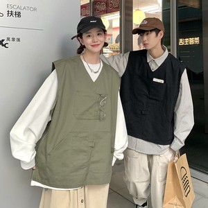 709-MJ20-P60 春秋复古简约v领机能潮流工装百搭日系马甲情侣图片
