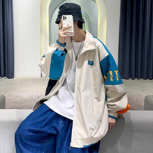 709-JK97-P80 原创港风夹克拼色开衫潮流休闲百搭外套简约单人图片