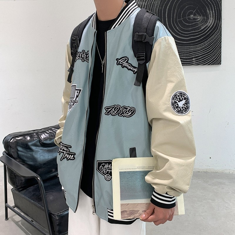 709-JK103-P110春秋原创多标刺绣美式棒球服夹克皮衣外套单人，男装夹克，星座709
