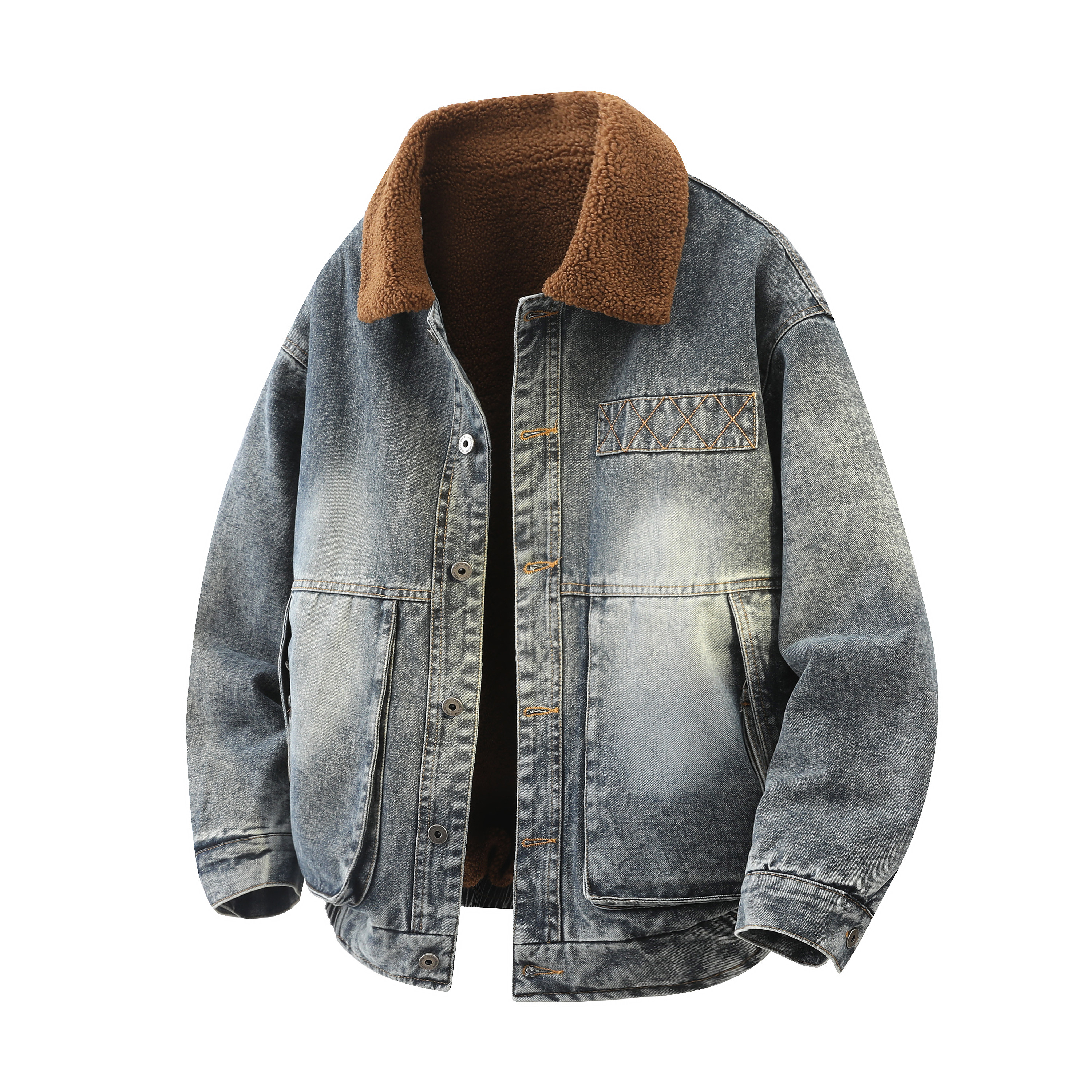709-MY1815-P145冬季新款白底宽松休闲加绒水洗牛仔外套,男装工装外套,星座709