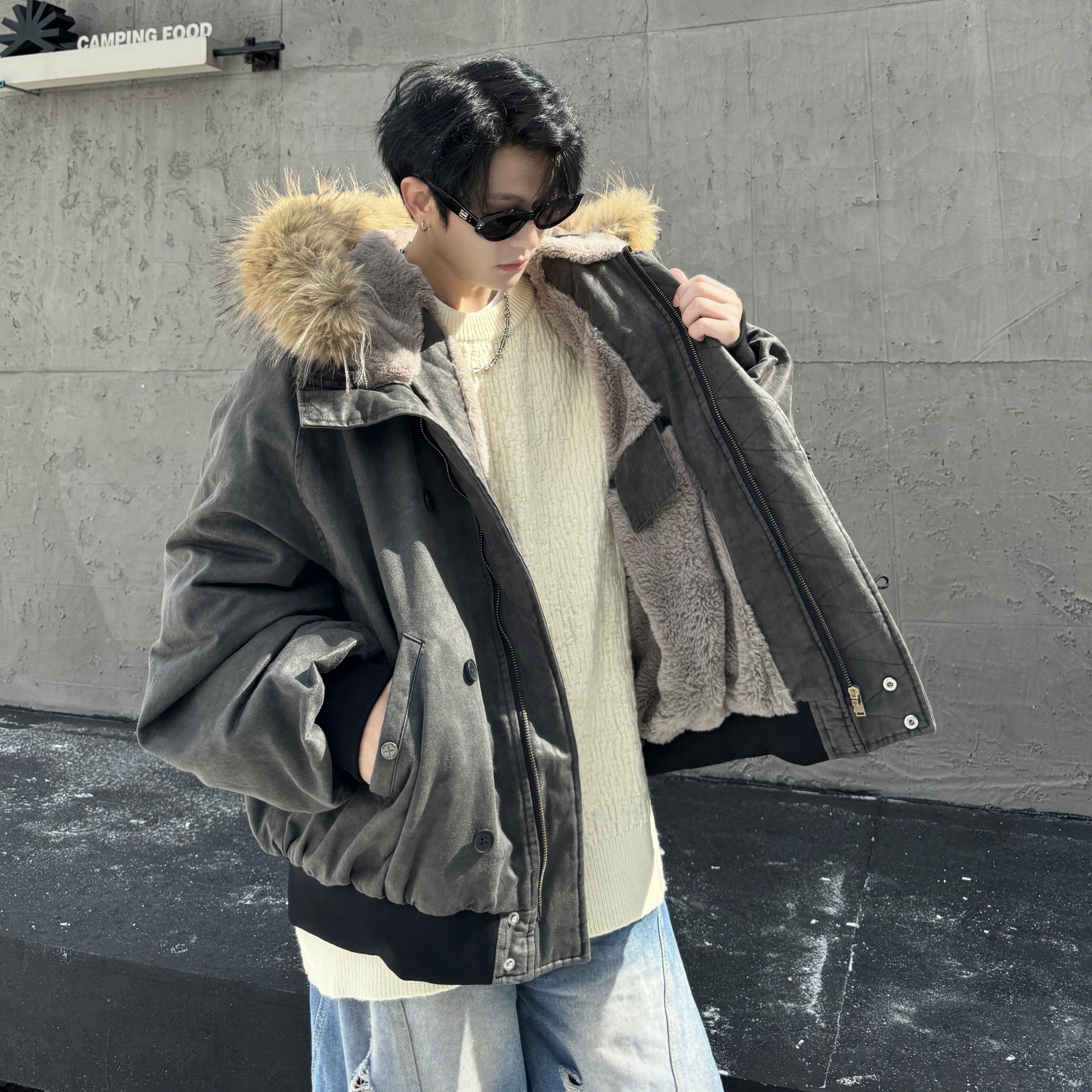 709-MY1830-P195冬季新款单人美式休闲可拆卸毛领连帽棉服,男装棉衣,星座709
