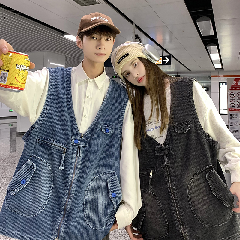 709-MJ72-P75春秋休闲软牛仔纯色多口袋复合马甲大码情侣，男装背心/马甲，星座709
