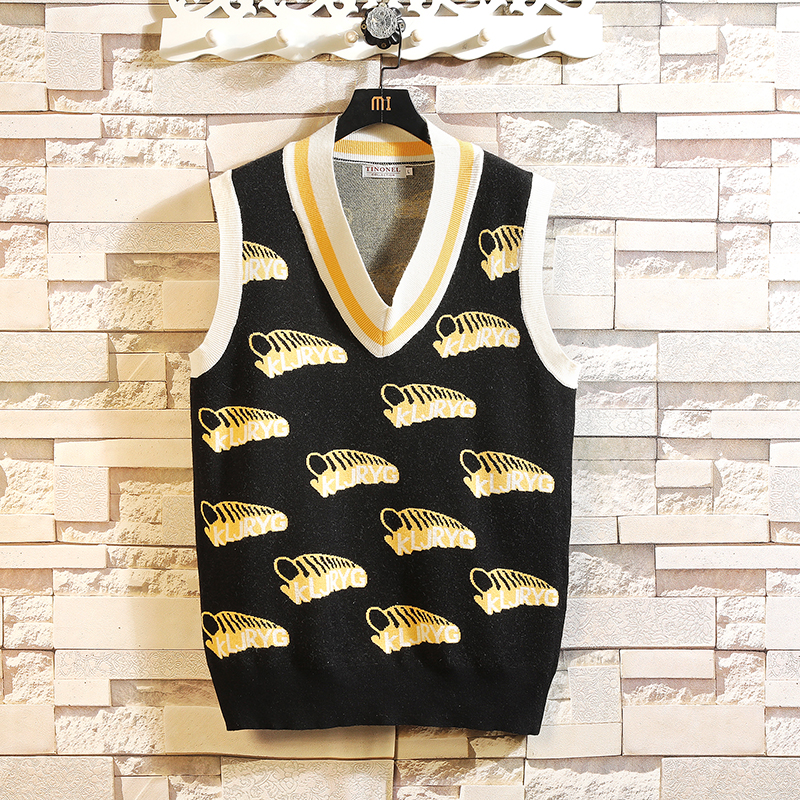 Autumn wall brick sleeveless printing and knitting waistcoat with fashionable vest for men