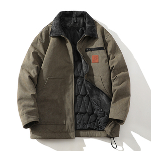 709-MY1600-P160冬季翻领全棉水洗做旧工装拼接棉衣加厚潮牌外套