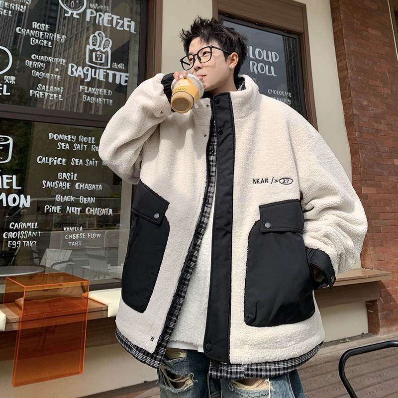 709-MY1638-P165 冬季情侣立领衬衣羊羔毛假两件设计感棉衣加厚男，男装衬衫，星座709