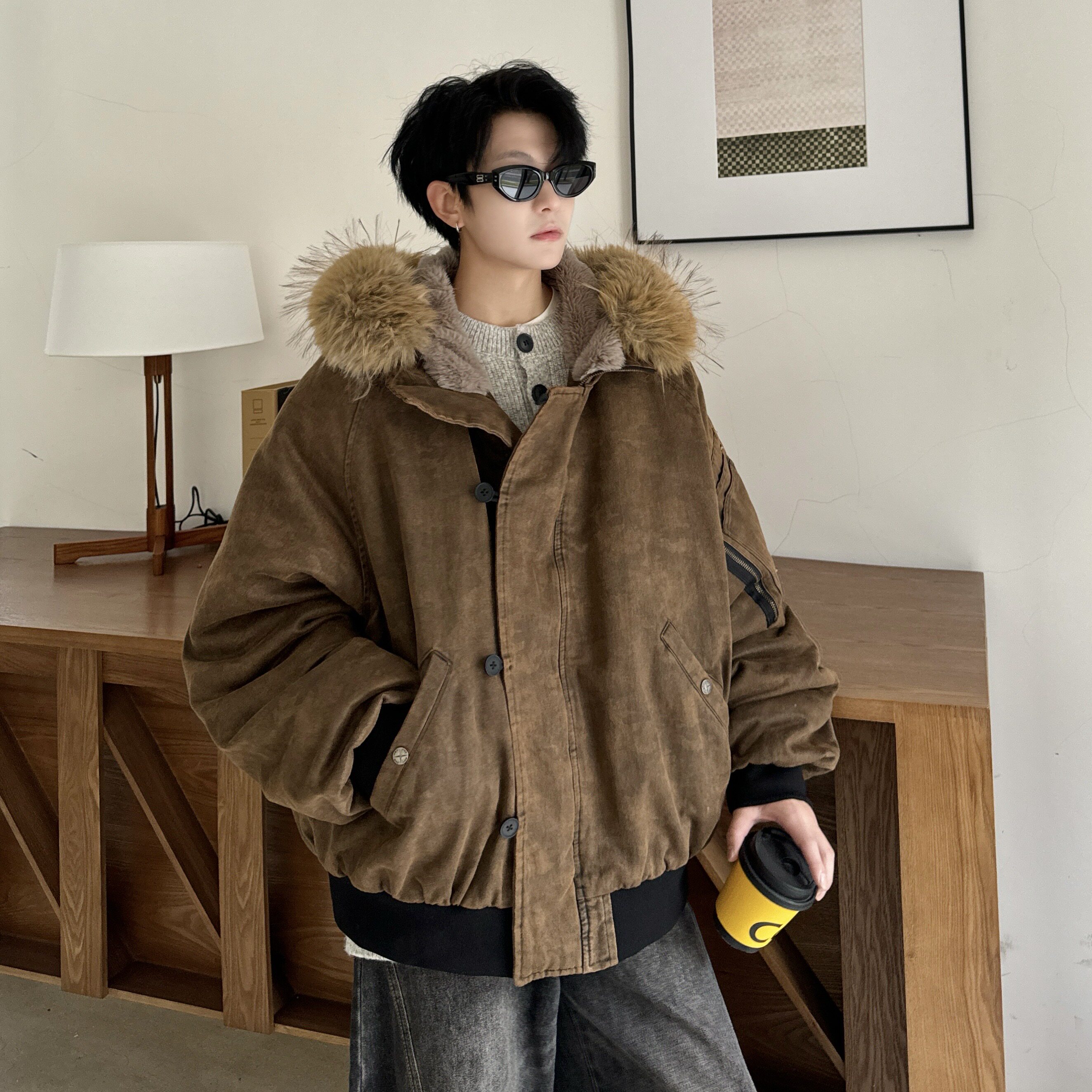 709-MY1830-P195冬季新款单人美式休闲可拆卸毛领连帽棉服,男装棉衣,星座709