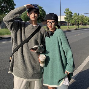 709-MY22-P80 情侣港风原创复古宽松圆领纯色宽松百搭毛衣图片