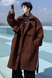 709-FY01-P165双排扣毛呢大衣中长宽松系带风衣设计感外套男，男装风衣，星座709