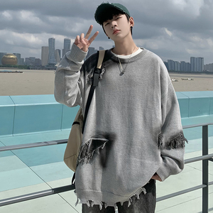 709-MY66-P105 春秋情侣扎染流苏美式街头针织毛衣男 单人图，男装针织衫/毛衣，星座709