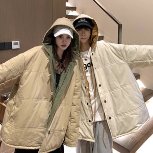 709-MY1000-P130 冬季情侣双面穿全棉加厚开衫连帽溜肩棉衣男图片