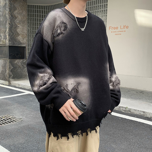 709-MY66-P105 春秋情侣扎染流苏美式街头针织毛衣男 单人图图片