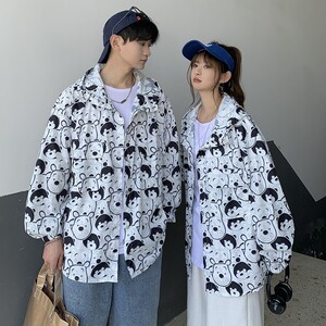 709-F181-P60 23夏 挂拍情侣大码笑脸印花学生防晒衣抽绳日系宽松图片