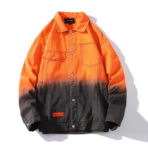 709-JK807-P105 春秋牛仔扎染渐变印花百搭宽松休闲夹克外套白底图片