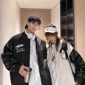 709-JK805-P85 春秋原创宽松拼接绣字上衣百搭休闲夹克外套情侣图片