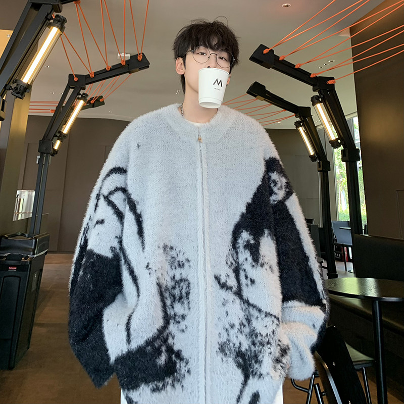 709-MY101-P115情侣高级感渐变毛衣开衫外套慵懒风拉链针织衫男,男装针织衫/毛衣,星座709