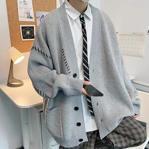 709-MY27-P95 单人港风宽松复古V领开衫坎线百搭休闲毛衣图片