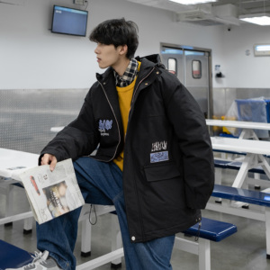 709-MY608-P80 冬季单人港风冬季加厚连帽印花百搭棉衣外套男图片