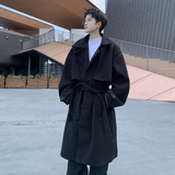 709-FY01-P165双排扣毛呢大衣中长宽松系带风衣设计感外套男，男装风衣，星座709