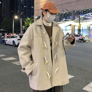 709-JK891-P130 春秋休闲牛角扣毛呢大衣男女外套宽松 单人图图片