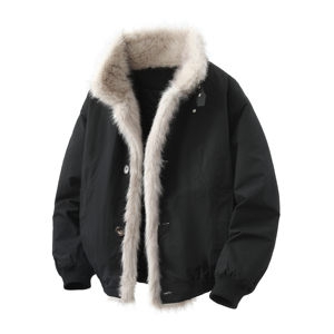 709-MY1801-P160冬季新款 白底 座山雕毛领加厚派克服棉衣图片