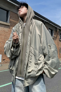 709-JK911-P130 情侣美式棒球服假两件飞行员夹克休闲外套连帽男图片
