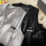 709-MJ70-P65春秋飘带装饰v领纯色宽松休闲大码马甲平铺，男装背心/马甲，星座709