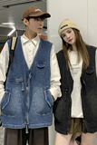 709-MJ72-P75春秋休闲软牛仔纯色多口袋复合马甲大码情侣，男装背心/马甲，星座709