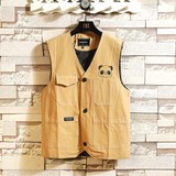 709-MJ10-P60挂拍港风原创简约多口袋印花百搭休闲无袖马甲坎肩，男装背心/马甲，星座709