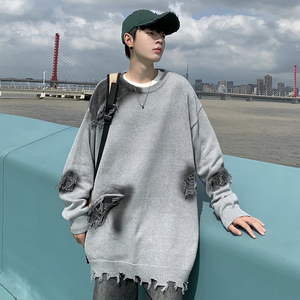 709-MY66-P105 春秋情侣扎染流苏美式街头针织毛衣男 单人图图片