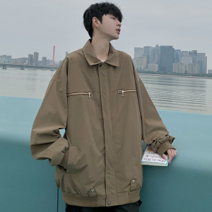 709-JK880-P105 春秋休闲翻领金属装饰后背拉链夹克外套 单人图图片