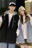 709-MJ71-P75春秋休闲连帽可脱卸纯色牛仔马甲外套上衣情侣，女装短外套，星座709