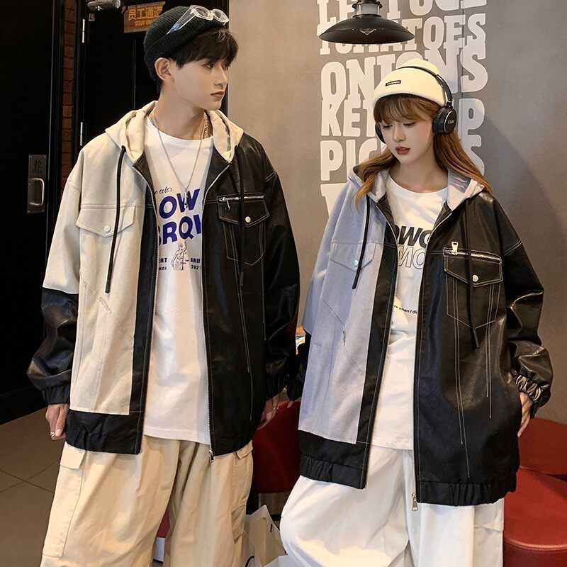 709-JK817-P125春秋连帽拉链皮衣呢子拼接百搭休闲夹克情侣,男装夹克,星座709