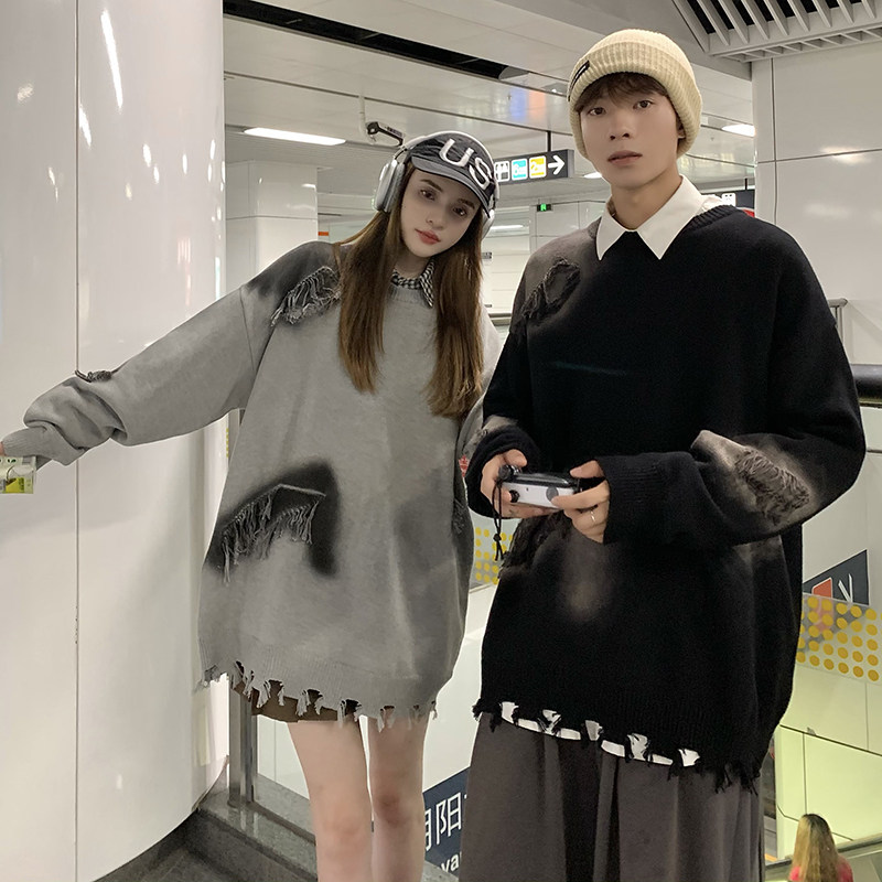 709-MY66-P105春秋情侣扎染流苏美式街头针织毛衣情侣图,男装针织衫/毛衣,星座709