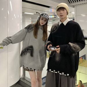 709-MY66-P105 春秋情侣扎染流苏美式街头针织毛衣 情侣图图片