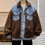 709-MY1003-P130冬季单人羊羔毛拼接牛仔开衫翻领加厚棉衣男，男装棉衣，星座709