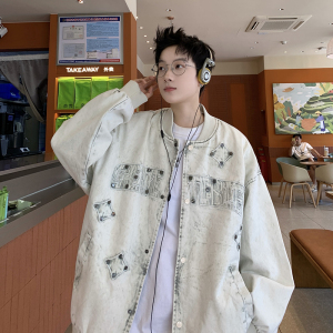 709-JK925-P130 春秋情侣全棉复古水洗牛仔夹克棒球服外套宽松男图片
