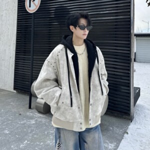 709-MY1826-P160 冬季新款 单人 韩系潮牌假两件可拆帽棉衣外套图片