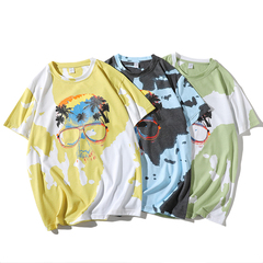 21 summer white couple contrast skull t-shirt Casual Short Sleeve men's shirt