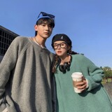 709-MY22-P80情侣港风原创复古宽松圆领纯色宽松百搭毛衣，男装针织衫/毛衣，星座709