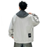 709-JK55-P100春季上新白底简约时尚百搭假两件格子帽夹克，男装夹克，星座709