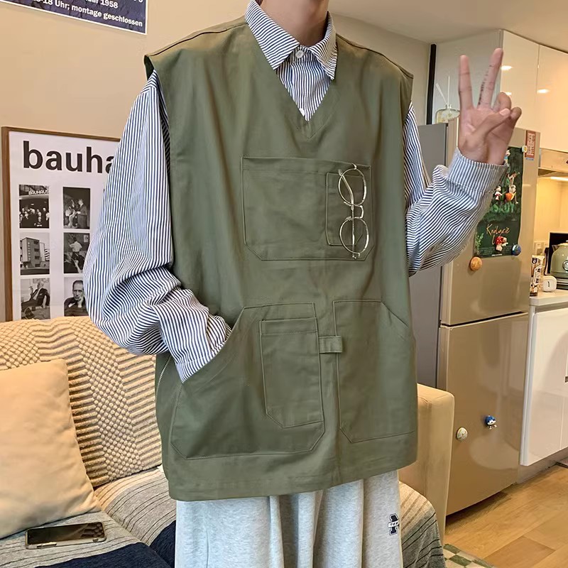 709-MJ20-P60春秋复古简约v领机能潮流工装百搭日系马甲单人，男装工装外套，星座709