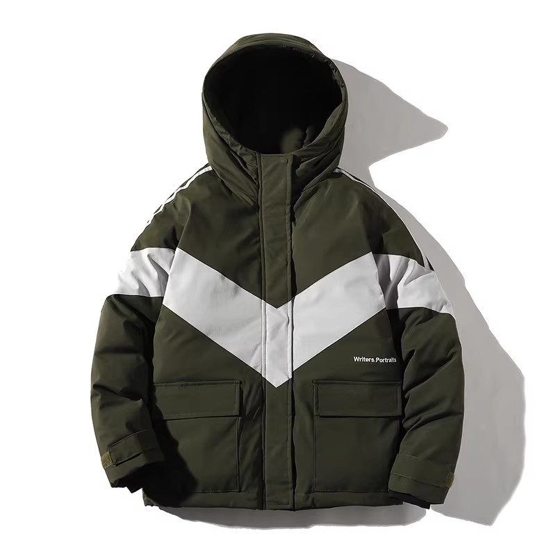709-MY10-P115冬季白底潮流加厚工装拼色连帽棉服外套男，男装棉衣，星座709