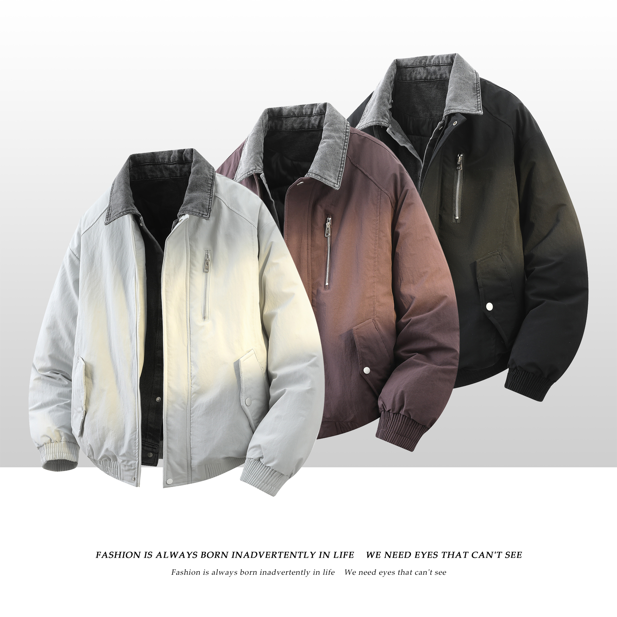 709-MY1820-P145冬季新款白底美式复古假两件牛仔翻领棉衣外套，男装棉衣，星座709