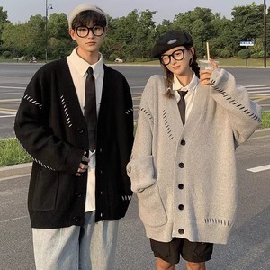 709-MY27-P95 情侣港风宽松复古V领开衫坎线百搭休闲毛衣，男装针织衫/毛衣，星座709