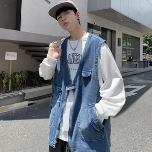 709-MJ72-P75 春秋休闲软牛仔纯色多口袋复合马甲大码单人图片