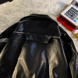 709-JK877-P145小众西装领皮衣夹克拉链装饰纯色外套平铺，男装夹克，星座709