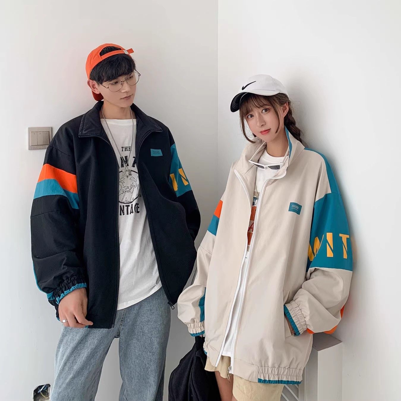 709-JK97-P80原创港风夹克拼色开衫潮流休闲百搭外套简约情侣，男装夹克，星座709