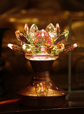 家用佛堂供佛观音财神七彩水晶莲花灯led节能插电长明灯供灯摆件