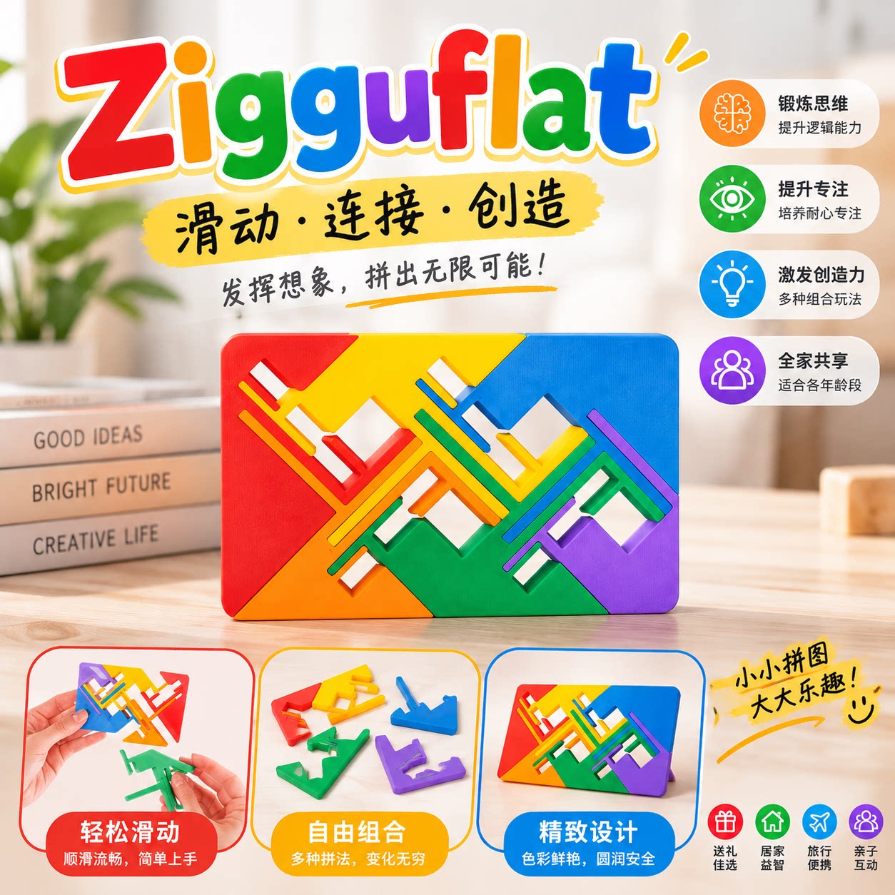Ziguflat 益智拼图玩具 儿童思维训练滑动连接创造力开发PUZZLE